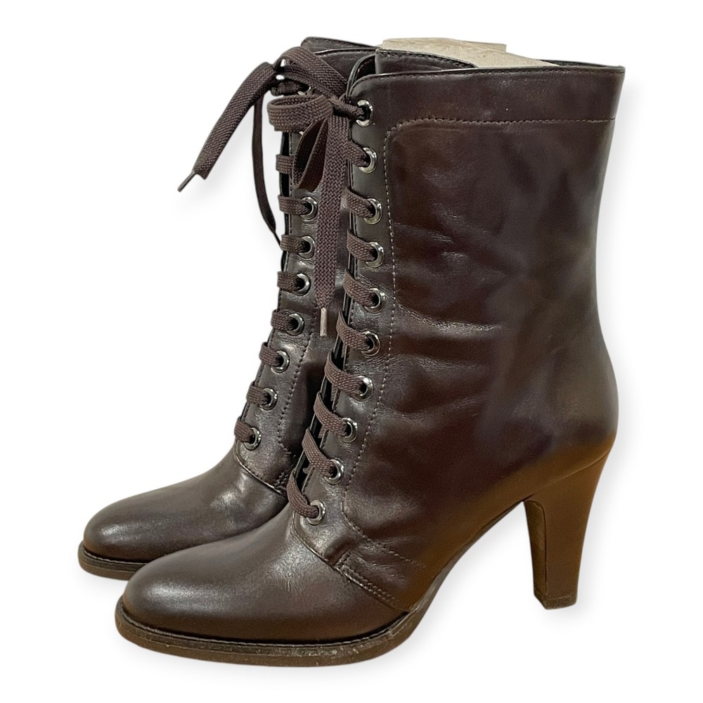 VTG Y2K Via Spiga Brown Leather Lace Up Victorian Ankle Boots Womens 9 Steampunk